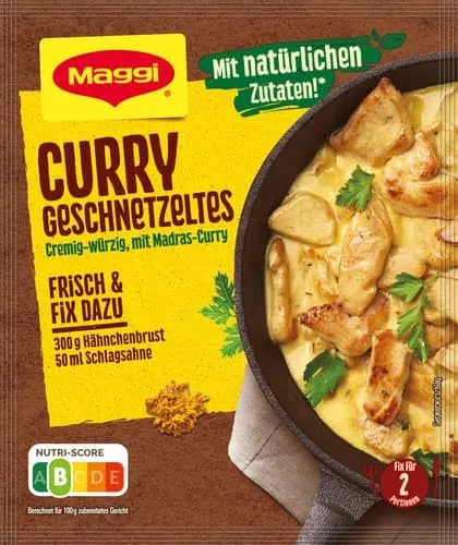 MAGGI Fix für Curry Geschnetzeltes, Würzmischung, mit natürlichen Zutaten*, für 2 Portionen, 1er Pack (1 x 41g)