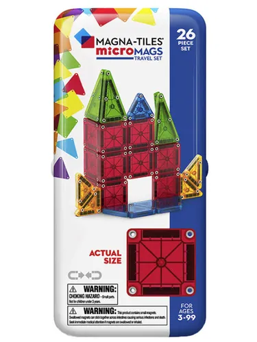 Magna-Tiles microMAGS 26-teiliges Reise-Magnetbauset - Magnetische Bausteine für kreative Köpfe! Das kompakte Set fördert die Feinmotorik und Kreativität – ideal für unterwegs und mit praktischer Metalldosenverpackung.