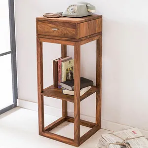 Beistelltisch Massivholz Sheesham – Eleganter Anstelltisch mit Schublade - Couchtisch aus hochwertigem Sheeshamholz, handgefertigt und einzigartig in der Maserung. Ideal als stilvoller Telefontisch oder Nachttisch für ein warmes Ambiente.