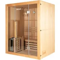 HOME DELUXE Sauna Saunakabine Hemlock mit Harvia Saunaofen für 2 Personen - Traditionelle Saunakabine für 2-3 Personen mit hoher Wärmedämmung und einfacher Montage. Genießen Sie entspannende Stunden im Innenbereich mit einem 4,5 kW Harviaofen und LED-Beleuchtung.