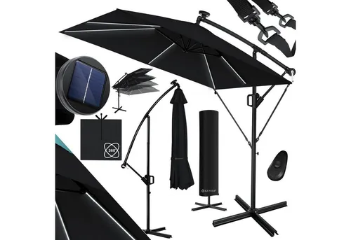 KESSER Ampelschirm Holly - Rechteckiger Sonnenschirm mit LED - Sonnenschirme, eleganter schwarz Ampelschirm mit integrierter LED-Beleuchtung für stimmungsvolle Abende im Freien.