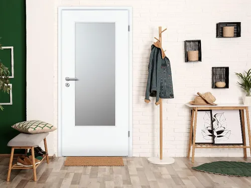 PRÜM Weiß RAL 9016 Zimmertür mit Lichtausschnitt - Elegante Zimmertür in Verkehrsweiß (RAL 9016) mit Lichtausschnitt und widerstandsfähiger CPL-Oberfläche. Ideal für jedes Zuhause, bietet diese Tür eine harmonische Optik und robuste Funktionalität für den täglichen Gebrauch.