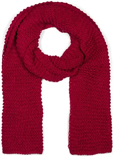 styleBREAKER Damen langer Strick Schal - Wellen Strickmuster in Bordeaux-Rot - Eleganter langer Winter Strickschal für Damen, weich und angenehm zu tragen, ideal für kalte Tage. Vielseitig tragbar, kann mehrfach um den Hals gewickelt werden. Größe: ca. 43 x 210 cm.