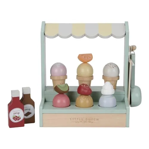 Little Dutch 8024 FSC Holz Eisstand 18-teiliges Set - Spielzeug-Lebensmittel, fördert fantasievolles Rollenspiel mit umweltfreundlichem 100% FSC Holz, ideal für Kinder ab 3 Jahren.