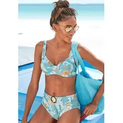 Bügel-Bikini-Top SUNSEEKER "Suva", Damen, Gr. 42, Cup G, aquablau - Bademode: Bestseller Bügel-Bikini-Top von Sunseeker in aquablau mit floralem Druck. Verstellbare Träger und Rückenverschluss für optimalen Komfort. Ideal für den Strand und individuelle Kombinationen.
