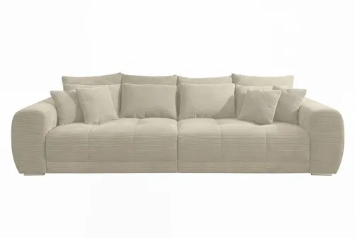 Big Sofa XXL 306 cm x 134 cm - Bequeme Lounge Couch mit Federkernpolsterung - Sofas & Couches - Hochwertige Federkernpolsterung für perfekten Sitz- und Liegekomfort, inklusive 12 kuscheligen Kissen und modischem Cord-Bezug in Beige Grau.
