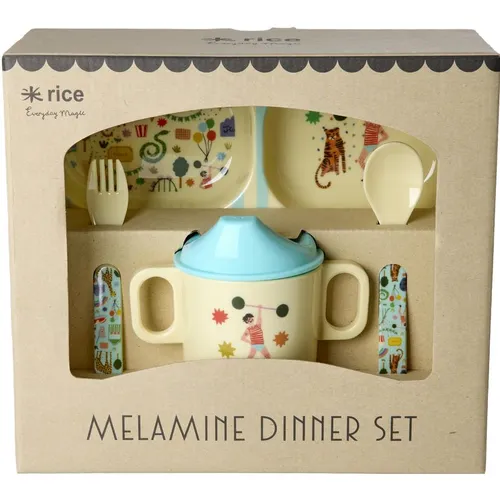 Rice - Melamine Baby Dinner Set - Fun Fair Print - Mint and Blue (BABOX-4ZFUFAMI)