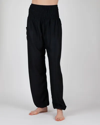 paigh Haremshose mit breitem, elastischem Hüftbund Schwarz XS/S - Bequeme Haremshose aus leichtem Viskosestoff, ideal für Yoga, Strand und Freizeit. Der breite, elastische Hüftbund sorgt für perfekten Sitz und höchsten Tragekomfort.