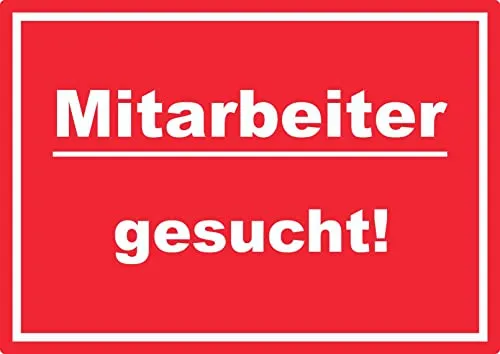 Mitarbeiter gesucht Aufkleber mit Text AushängeAufkleber rot-weiss A9 (37x52mm)