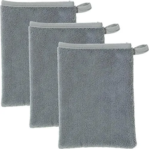 Erwin Müller Microfaser Abschminkhandschuhe grau Größe 15x21 cm, Make-up Entferner, Gesichtsreinigung 3er-Pack - umweltfreundlich, wiederverwendbar, waschbar