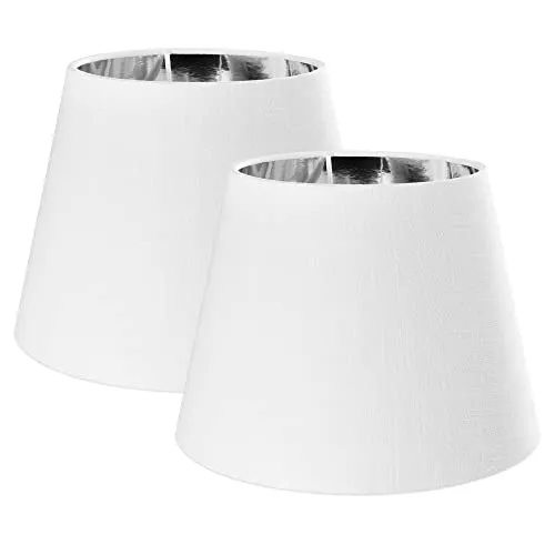 Navaris 2x Lampenschirm Tischlampe E27 - Weiß Silber - Stylische Lampenschirme für Tischlampen, aus weißem Leinen mit silberner Innenseite, ideal für einen frischen Look in Deinem Zuhause. Set mit 2 Schirmen für kreative Kombinationen.