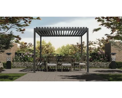 Pergola Basis 300 x 360 cm - Stabilität mit 8,8 x 8,8 cm Pfostenstärke - Pavillon mit robustem Metallrahmen in schiefergrau, ideal für Garten und Terrasse, bietet Schutz vor Sonne und Regen.