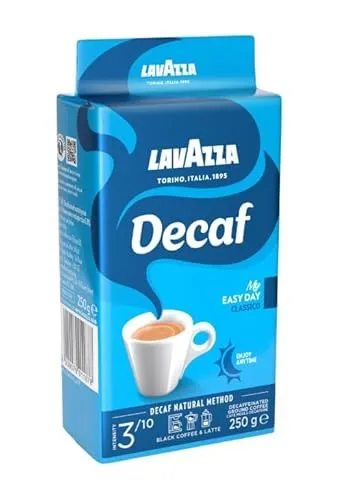 Lavazza Kaffee Decaffeinato, gemahlener Kaffee 250g - Gemahlener Kaffee aus ausgewählten Arabica- und Robusta-Bohnen. Ideal für Kaffeeliebhaber, die auf Koffein verzichten möchten. Mild und ausgewogen mit Noten von Honig und Trockenfrüchten.
