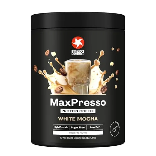 MaxiNutrition MaxPresso White Chocolate Mocha 300g, Protein Kaffee, Whey Coffee Pulver, 21g Eiweiß pro Portion, Zuckerfrei & fettarm, Warm & kalt genießbar