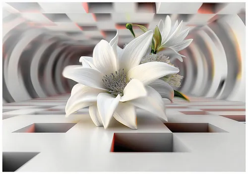 Wallarena Fototapete Abstrakt Blumen Lilien Vlies Tapete Wohnzimmer Schlafzimmer Wandtapete, Glatt Vlies Washable, Abstrakt, 3D-Optik, Blumen, (Packung, 8 St., Vlies Fototapete), Vliestapete grau weiß Wohnzimmer Schlafzimmer Küche Tapete + Kleister