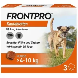 Frontpro Kautabletten gegen Zecken und Flöhe für Hunde (4-10 kg) - 3 Stück Packung, effektiver Schutz bis zu einem Monat, einfach zu verabreichen und für empfindliche Hunde geeignet