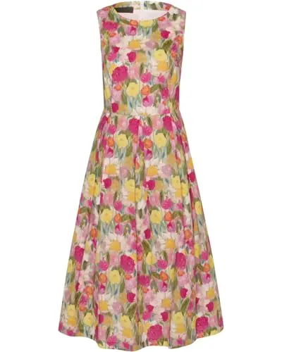 Reitmayer Ärmelloses Kleid mit Blumen Bunt 42 - Freizeitkleid für Damen mit stilvollem Blumen-Druck, U-Boot-Ausschnitt und praktischen Eingrifftaschen – ideal für sommerliche Anlässe.