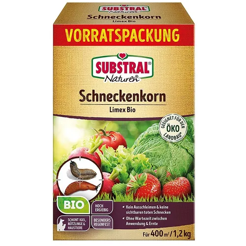 Substral Naturen Schneckenkorn Limex Bio, 1,2 kg - effektives Ködergranulat gegen Schnecken - Regenfestes Streugranulat für eine gezielte Bekämpfung von Schnecken in Garten und Gemüsebeeten. Schützt bis zu 14 Tage und ist für den ökologischen Landbau geeignet. Hunde & Katzen dürfen nach Anwendung wieder auf die Fläche.