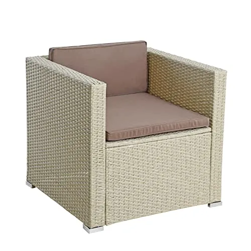 ESTEXO Polyrattan Gartensessel - Bequemer Loungesessel für den Garten - Moderner Lounge-Stuhl aus witterungsbeständigem Polyrattan; Inklusive bequemen Kissen und einfach zu reinigen; Ideal für entspannte Stunden auf der Terrasse.