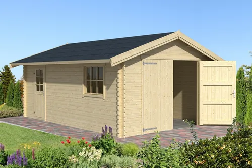 Gartenhaus Holz 40mm Garage YARIK 540 - Gartenhäuser, Geräteschuppen & Carports - Robuste Blockbohlenkonstruktion aus nordischer Fichte mit 40mm Wandstärke für optimale Stabilität und Langlebigkeit.