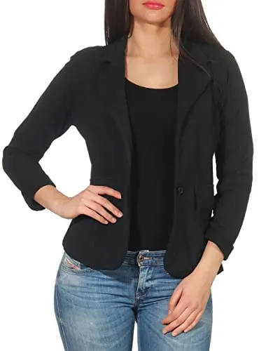 Malito Damen Blazer Schwarz – Eleganter Sweatblazer mit Revers-Kragen - Stylischer unifarbener Blazer für Damen, ideal für Büro und Freizeit. Der taillierte Schnitt und die Zier-Klapptaschen sorgen für einen eleganten Look. Pflegeleicht und bequem – dein neues Lieblingsstück!