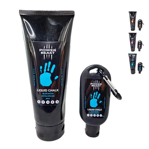 POWER BEAST Flüssigkreide Farbig, Magnesia, für besseren Grip, Liquid Chalk, Chalk Magnesia, Flüssig Kreide für Crossfit, zum Klettern, Gewichtheben, Poledance, Tennis, +50 Ml Extra. (Blau)