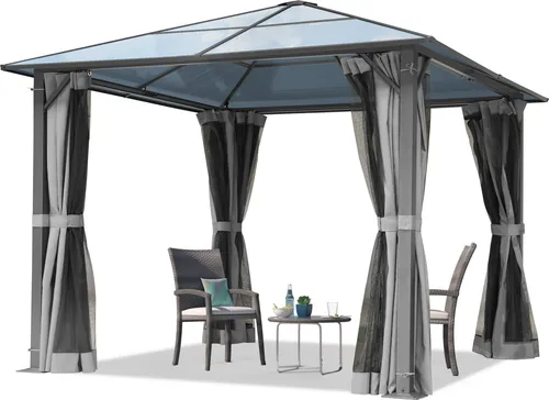 TOOLPORT Moonlight 3x3m Hardtop Gartenpavillon - Pavillon 3x3m mit UV-beständigem Hardtop-Dach, 4 Seitenteilen und Moskitonetzen – ideal für ein gemütliches, wettergeschütztes Ambiente im Garten.