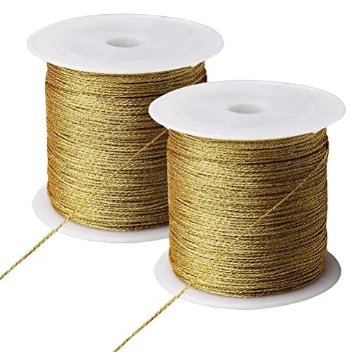 Rolle Metallic Kordel, 100 Meter Kordel Craft Cord für Geschenkpapier Valentinstag Ostern Dekoration Kunsthandwerk(Gold) 2
