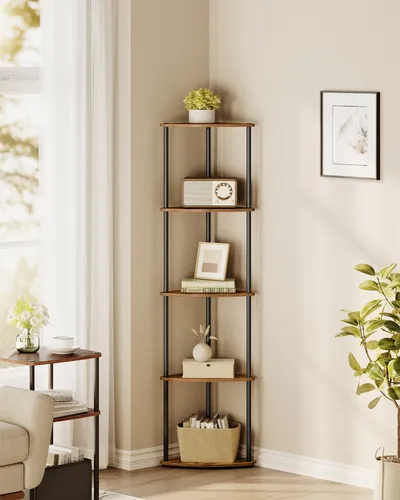 SONGMICS HOME Eckregal mit 5 Ebenen - Werkzeuglose Montage - Eckregal für vielseitige Nutzung im Wohnzimmer, Schlafzimmer oder Küche. Superschnelle Montage ohne Werkzeug in nur 5 Minuten und stabil mit bis zu 50 kg Tragkraft.