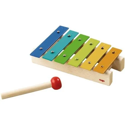 HABA 5990 - Metallophon für Kinder - Kleinkinder-Instrument ab 2 Jahren, 5 Töne in Pentatonik, fördert Melodie, Rhythmus und Auge-Hand-Koordination, inklusive Liederheft mit bekannten Kinderliedern.
