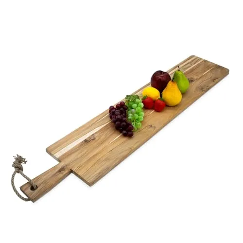 Spetebo XXL Teak Servierbrett mit Griff - 100 x 20 cm - Holz Servierplatte lebensmittelecht - Antipasti Holzbrett für Wurst Käse Vorspeisen