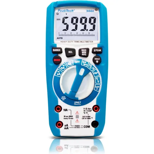 PeakTech 3444 True RMS Multimeter - Wasserdichter Spannungsprüfer mit LED-Lampe - Multimeter für Elektroniker: Extrem robustes, IP67 wasserdichtes Design mit 6000 Counts, ideal für präzise Messungen unter schwierigen Bedingungen.