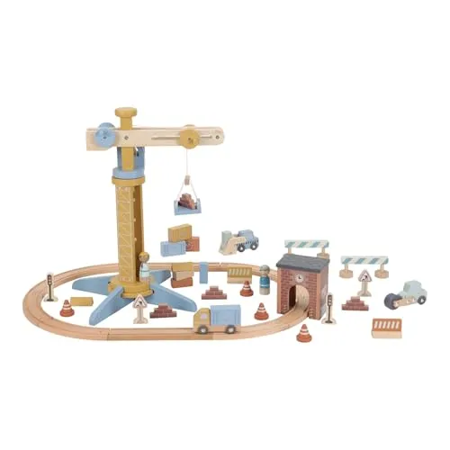 Little Dutch 2542 Holz Kran Set mit Schienen - gelb