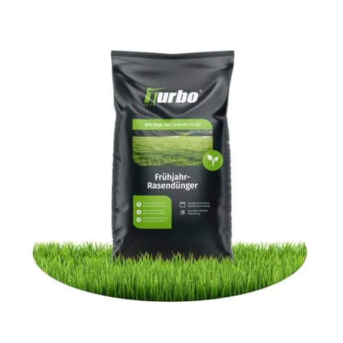Turbogrün Rasendünger Frühjahr 10kg - Für einen gesunden Rasen - Rasendünger für alle Rasenarten, sorgt für einen dichten, grünen Rasen und verdrängt Moos. Ideal für Frühjahr, staubarmes Granulat für einfache Anwendung mit Streuwagen.