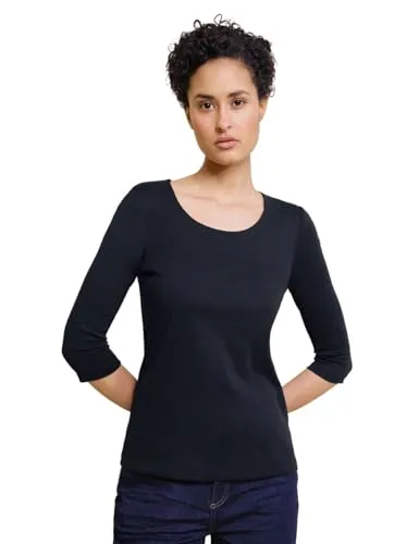 Street One Damen A317588 Basic T-Shirt mit 3/4 Arm - Deep Blue, Größe 44 - T-Shirts für Damen mit klassischem Rundhalsausschnitt und sportlichen 3/4 Ärmeln, bietet hohen Tragekomfort durch zweilagige Vorderseite und lässt sich vielseitig kombinieren.