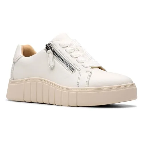 Clarks Mykah Joy Damen Sneaker Weiß EU 41 - Der Clarks Mykah Joy Sneaker kombiniert lässigen Stil mit Komfort. Mit seinem weichen Leder und dem Ultimate Comfort-Fußbett ist er ideal für entspannte Wochenendaktivitäten. Perfekte Passform dank innovativem Schnürverschluss und Reißverschluss.