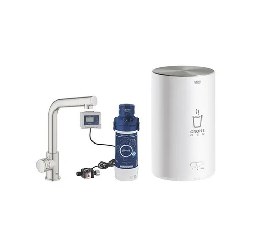 Grohe Küchenarmatur Red Mono L-Auslauf, Boiler M - Kochendes Wasser auf Knopfdruck - Spültischarmatur mit kindersicheren Touch-Tasten für sofort kochendes Wasser. Ideal für moderne Küchen, sorgt für Komfort und Sicherheit.