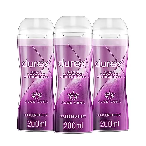Durex Gleitgel Play 2-in-1 Massage Aloe Vera - 600 ml - Gleit- und Massagegel mit Aloe Vera für intensives Liebesspiel. Wasserbasiert, leicht abwaschbar und kompatibel mit Durex Kondomen.