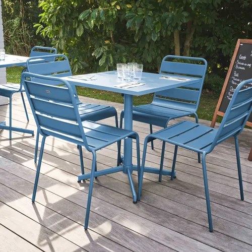 Set Gartentisch mit Tischplatte 70 cm und 4 Stühle Pazifikblau - Oviala Palavas