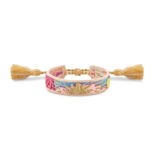 THOMAS SABO Damen Gewebtes Armband mit Sonne, Palme und Kaktus - Buntes Damenarmband aus Polyester, längenverstellbar und perfekt für sommerliche Looks!
