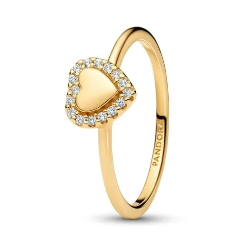 Pandora Silberring Engravable Heart Halo 163801C01-58 - Fingerringe, 14 Karat gelb vergoldet, personalisierbar durch Gravur für ein einzigartiges Geschenk.