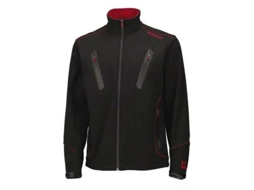Wilson Trainingsjacke Promo Jacket schwarz S - Sportliche Trainingsjacke aus 100% Polyester in Schwarz/Rot, ideal für Tennis und aktive Freizeitgestaltung. Perfekt für Training und Wettkampf!
