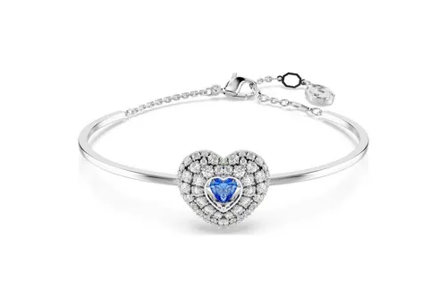Swarovski Idyllia Armreif - Armbänder für Damen, eleganter rhodinierter Armreif mit Herz-Motiv und strahlenden klaren sowie blauen Swarovski Kristallen, perfekt als Geschenk für besondere Anlässe.