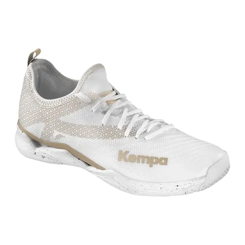 Kempa Wing Lite 2.0 Damen - Weiß/Gold, Größe 9 - Leichte Damen Sportschuhe mit innovativer Dämpfungstechnologie für hohen Tragekomfort. Die MICHELIN-Sohle sorgt für optimalen Grip, ideal für sportliche Aktivitäten.