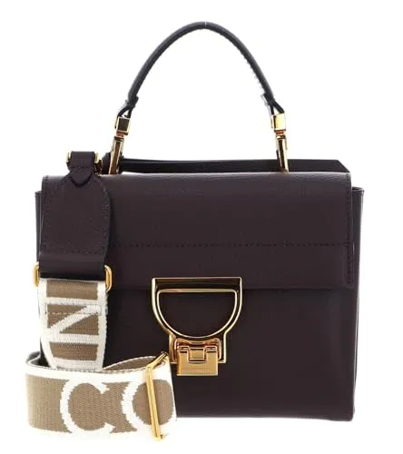 Coccinelle Leder Umhängetasche Handtasche Arlettis Signature Handbag Grained Leather Fondant Brown dunkelbraun
