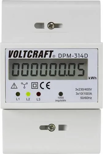 VOLTCRAFT DPM-314D Drehstromzähler digital 100A - Digitaler Drehstromzähler für DIN-Schienen-Montage, ideal zur präzisen Überwachung des Energieverbrauchs bis 100 A/Phase in Unterverteilungen.