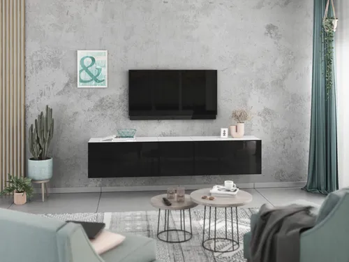 Lowboard VARIANTO 3 - Elegantes TV-Board in Weiß Matt und Schwarz Hochglanz - Stylisches 3-teiliges TV-Lowboard, grifflos und modern. Bietet großzügigen Stauraum, einfache Montage mit Schablone und Soft-Close-Funktion für leises Schließen.
