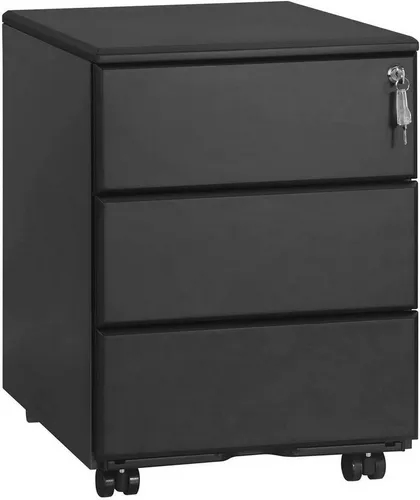 WOLTU Rollcontainer Metall, Mobiler Aktenschrank mit 3 Schubladen - Schubladenboxen - robuster Büroschrank mit abschließbarem Design und 4 Rollen für einfache Mobilität, ideal für Büro und Home Office.
