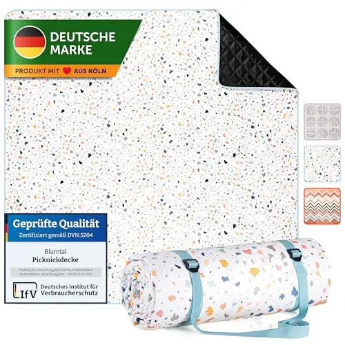 Blumtal Premium Picknickdecke - Wasserabweisend im Boho & TERRAZZO Design - Picknickdecken mit waschbarem, sandfreiem Material und weicher Zwischenfüllung für höchsten Komfort bei Outdoor-Aktivitäten.