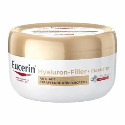 Eucerin Hyaluron Filler + Elasticity Straffende Körpercreme - Medizinische Körperpflege mit dreifachem Effekt: Hyaluronsäure, Arctiin und Thiamidol für straffere, jugendlichere Haut und weniger Altersflecken.